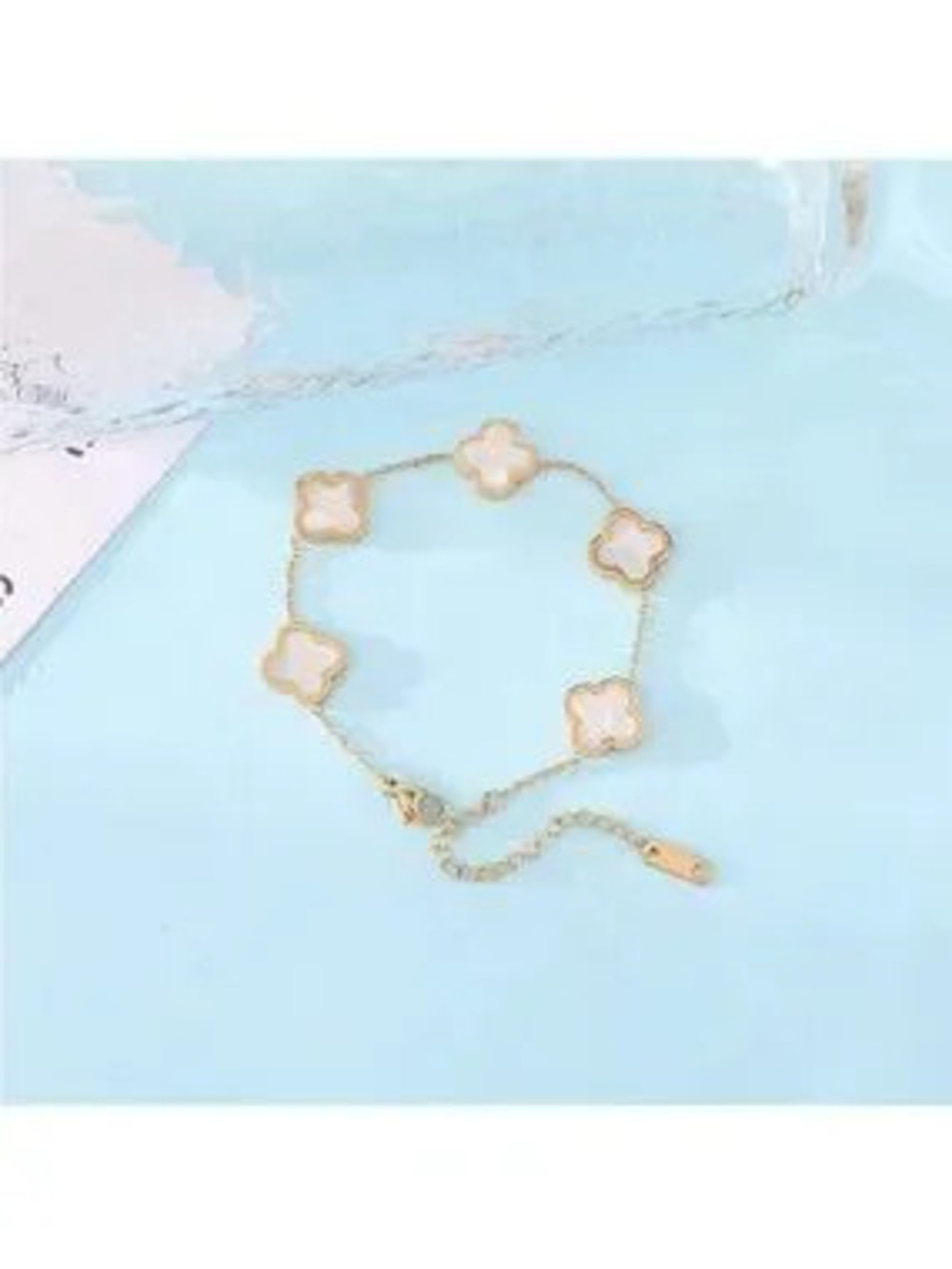 Gold 18k Gold Plated Titanium Clover Charm Bracelet